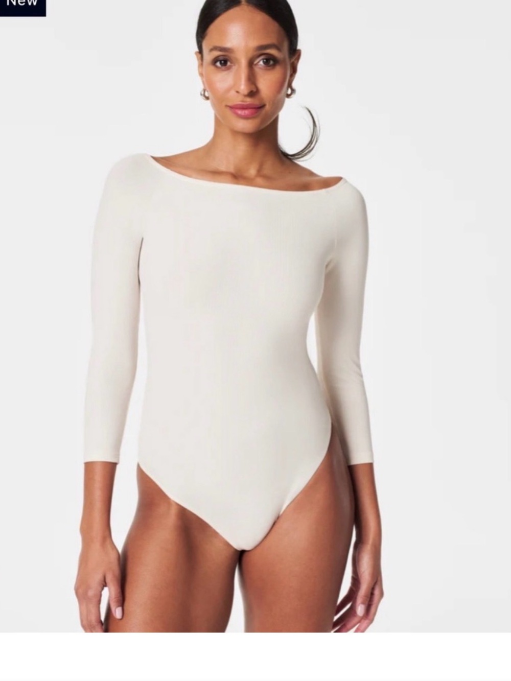 SPANX Boatneck Long-Sleeve Bodysuit in Cream